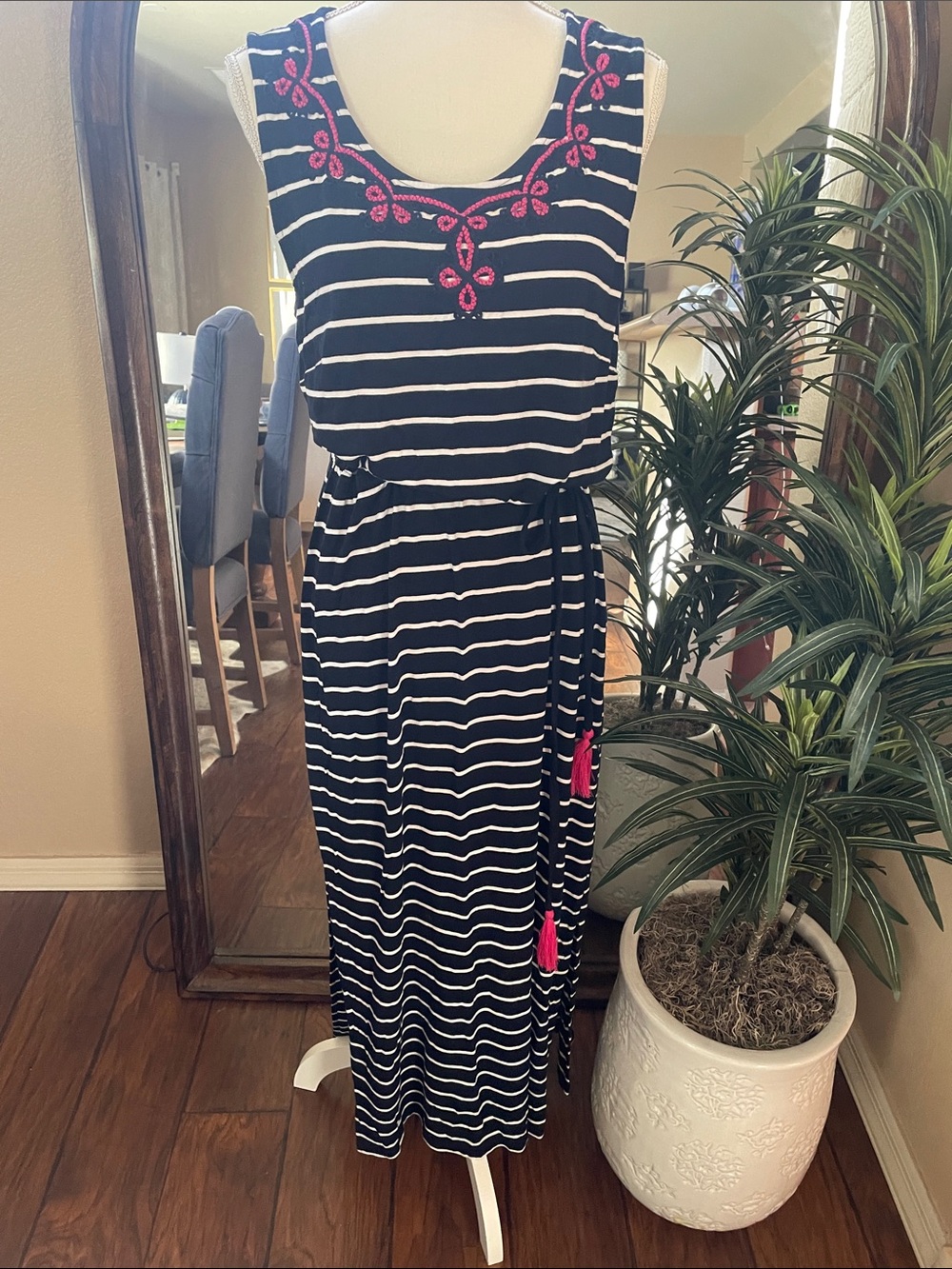Talbots Navy White Stripe Sleeveless Maxi